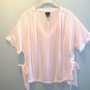 Worthington Summer Pink Stripe Top Blouse Ties on sides Women’s Sz Medium